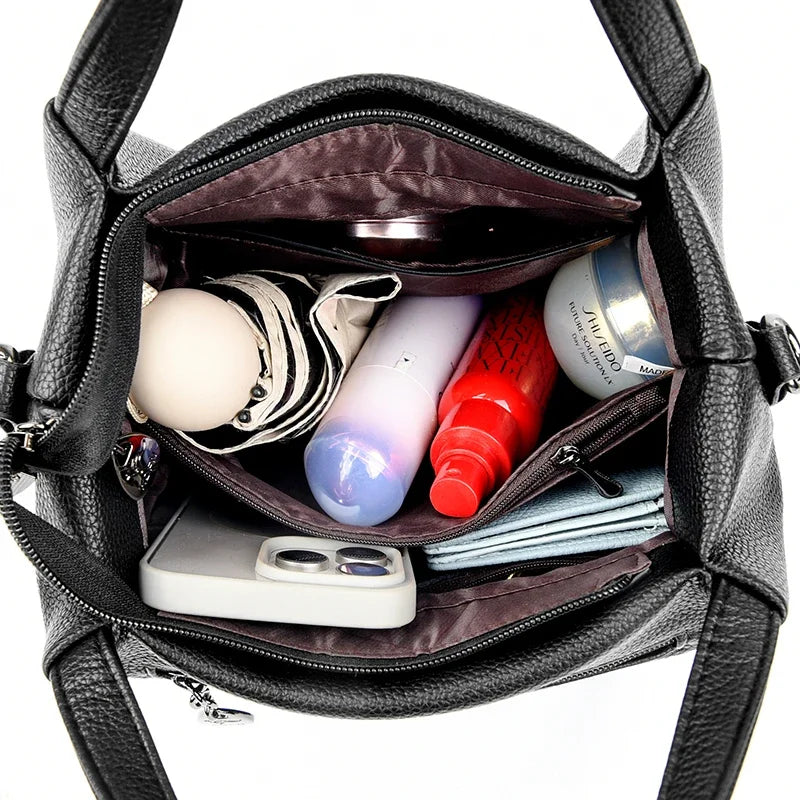 Genuine Soft PU Leather Handbags for Women Vintage Shoulder Tote Bag Luxury Designer Ladies Large Capacity Purse Bags Sac a Main